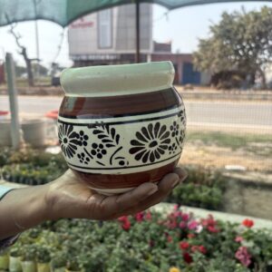 Rustic Terracotta & Cream Decorative Pot for Kitchen & Home